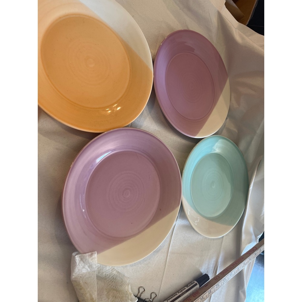 Royal Doulton 1815 Dinner Plates Set of 4 Dipped Glaze Pastel Purple Orange Teal